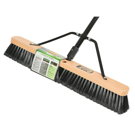 24" Assembled Wood Block Commercial push broom head-Medium w/ 54" metal handle - Saltex